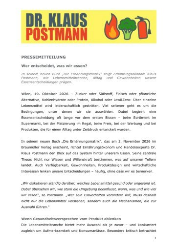 Vorschau Bild von Pressemittteilung: Wer entscheidet, was wir essen?