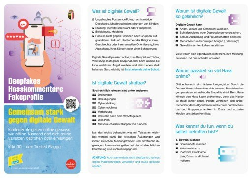 Vorschau Bild von Plakat-Folder: „Gemeinsam stark gegen digitale Gewalt“ © KiJA OÖ | Grafik: bayer / sub. communication design. | llustrationen: iStock