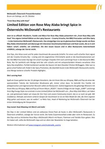 Vorschau Bild von Presseinformation McDonald's Österreich Rose May Alabas Limited Edition bringt Spice in die Restaurants