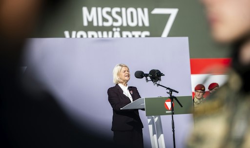 Verteidigungsministerin Klaudia Tanner bei ihrer Ansprache am
Heldenplatz am Nationalfeiertag