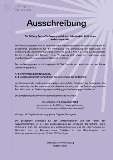 Vorschau Bild von Ausschreibung Verfassungspreis 2027